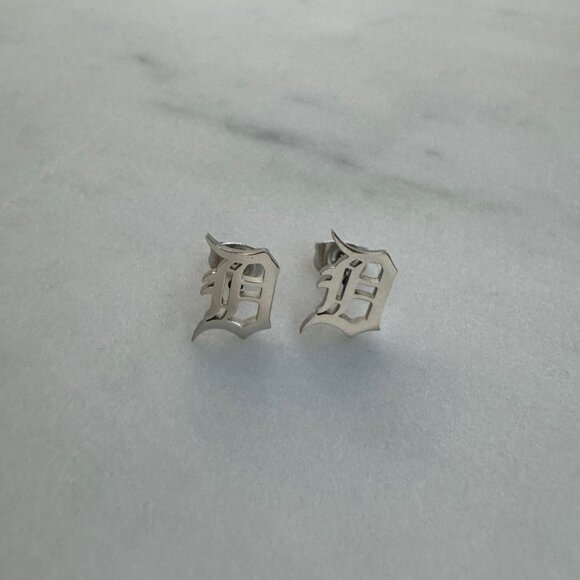 Detroit Earrings / Detroit D Earrings / Silver Earrings / Studs - Picture 2 of 3